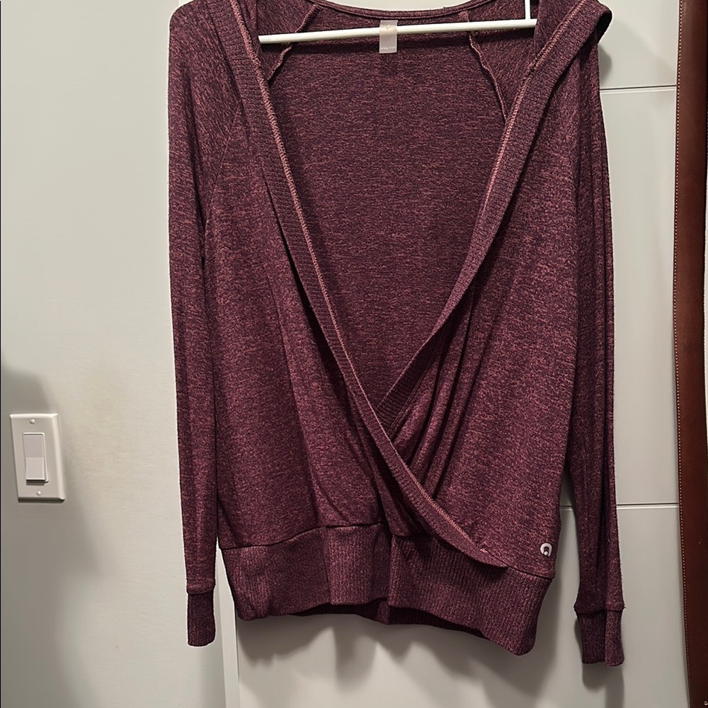 Reitmans Burgundy cross front yoga shawl/ hooded sweater